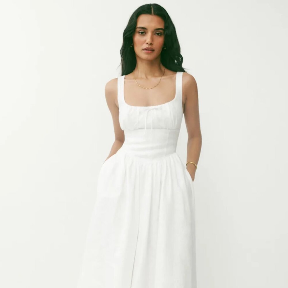 Reformation Balia Linen Dress in White - Size 4